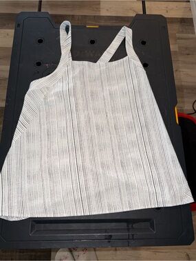 White and black striped Athleta arrival tank